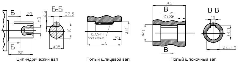 Варианты исполнения выходного вала